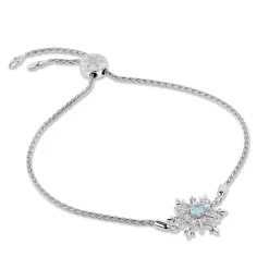 Enchanted Disney Fine Jewelry Sterling Silver with 1/6 CTTW Diamonds and Aquamarine Elsa Snowflake Bracelet