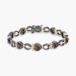 Enchanted Disney Fine Jewelry Black Rhodium and 14K Yellow Gold over Sterling Silver With 1/10 CTTW Diamond and Red Garnet Evil Queen Dagger Bracelet