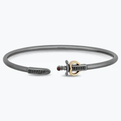 Enchanted Disney Fine Jewelry Black Rhodium Over Sterling Silver and 10K Yellow Gold with 1/10 CTTW Black Diamonds and Garnet Evil Queen Bangle