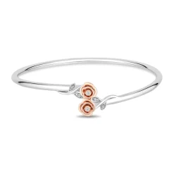 Enchanted Disney Fine Jewelry Sterling Silver and 10K Rose Gold with 1/10 CTTW Diamonds Belle Cuff Bangle