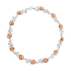 Enchanted Disney Fine Jewelry 14K Rose Gold over Sterling Silver with 1/10 CTTW Diamonds Belle Bracelet