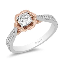 Enchanted Disney Fine Jewelry 14K White Gold and Rose Gold 3/4 CTTW Diamond Belle Bridal Ring