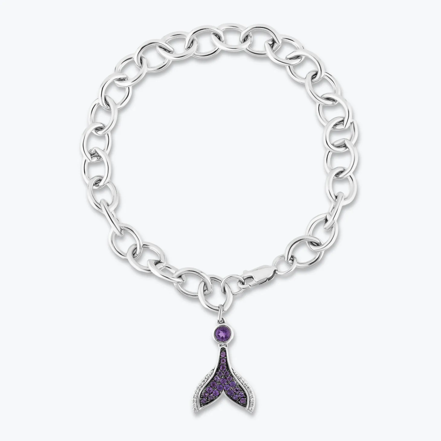Enchanted Disney Fine Jewelry Sterling Silver with 1/20 CTTW Diamonds and Amethyst Ariel Bracelet