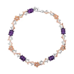 Enchanted Disney Fine Jewelry Sterling Silver and 14K Rose Gold with 1/8 CTTW Diamonds and Amethyst Rapunzel Bracelet