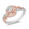 Enchanted Disney Fine Jewelry 14K White Gold and Rose Gold with 5/8 CTTW Diamond Belle Engagement Ring
