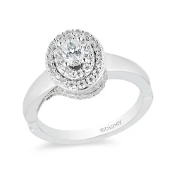 Enchanted Disney Fine Jewelry 14K White Gold with 3/4 CTTW Oval Center Diamond Pocahontas Engagement Ring