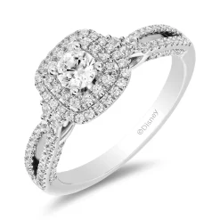 Enchanted Disney Fine Jewelry 14K White Gold and Rose Gold with 3/4 CTTW Diamond Castle Majestic Princess Engagement Ring