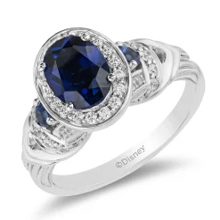 Enchanted Disney Fine Jewelry 10K White Gold with 1/3 CTTW Diamond and Sapphire Cinderella Engagement Ring