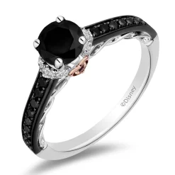 Enchanted Disney Fine Jewelry 14K White Gold and Rose Gold with 1 CTTW Diamonds and Garnet Evil Queen Engagement Ring