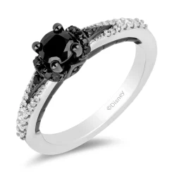 Enchanted Disney Fine Jewelry 14K White Gold with Black Rhodium Maleficent Engagement Ring with 1/2 CT Black Diamond Center Stone and 3/4 CTTW Diamonds