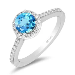Enchanted Disney Fine Jewelry 14K White Gold and Yellow Gold with 1/3 CTTW Diamonds and Swiss Blue Topaz Jasmine Engagement Ring