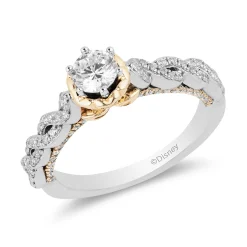 Enchanted Disney Fine Jewelry 14K White Gold and Yellow Gold with 9/10 CTTW Diamond Belle Engagement Ring