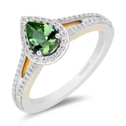 Enchanted Disney Fine Jewelry 14K White Gold and Yellow Gold with 3/8 CTTW Diamonds and Green Tourmaline Tinker Bell Engagement Ring