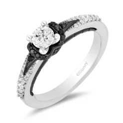 Enchanted Disney Fine Jewelry 14K White Gold with Black Rhodium Maleficent Engagement Ring with 1/2 CT Diamond Center Stone and 3/4 CTTW Diamonds