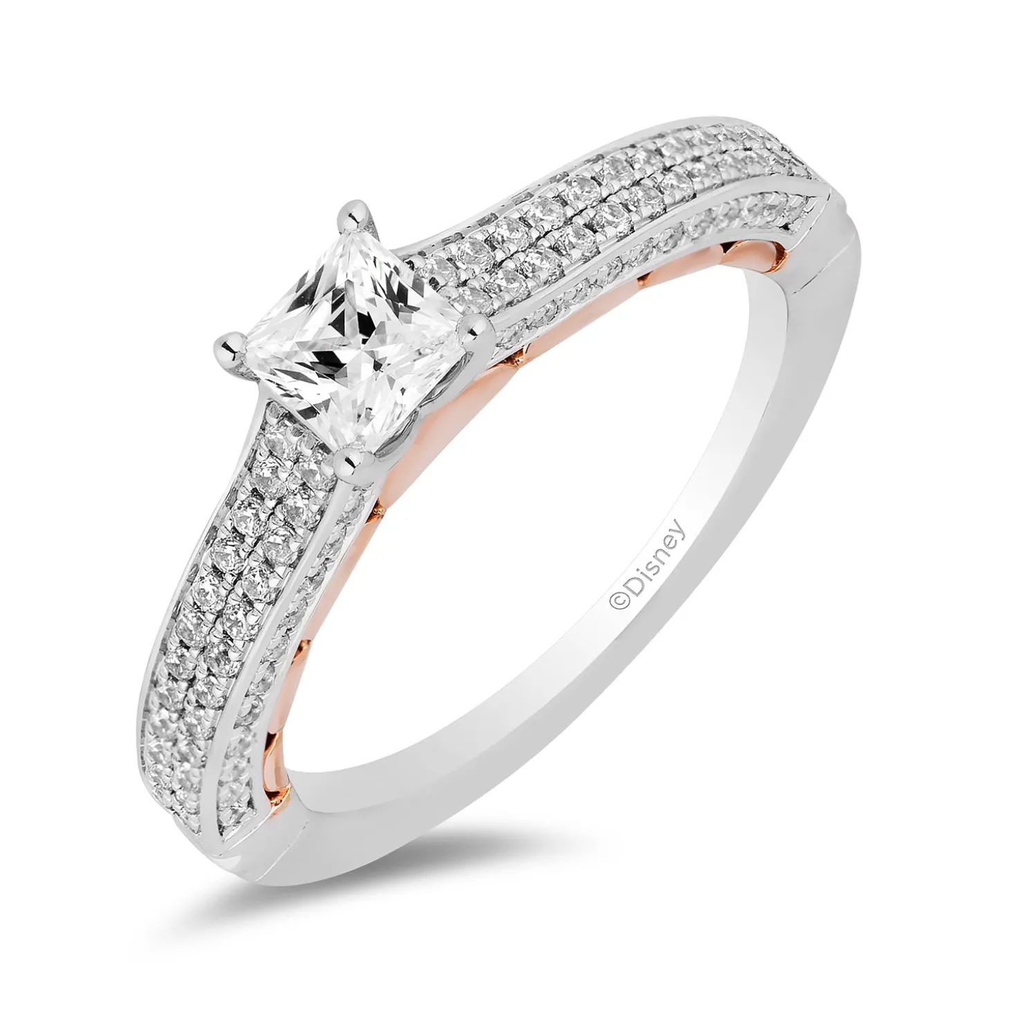 Enchanted Disney Fine Jewelry 14K White Gold and Rose Gold with 1 CTTW Diamonds Ariel Engagement Ring