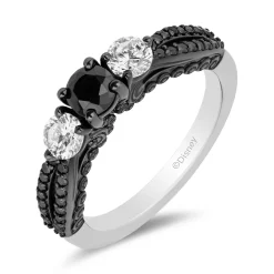Enchanted Disney Fine Jewelry 14K White Gold with Black Rhodium Ursula Black and White diamond Three Stone Engagement ring with 1 1/4 CTTW Diamonds