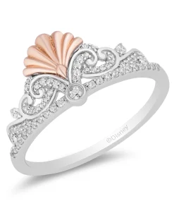 Enchanted Disney Fine Jewelry Sterling Silver and 14K Rose Gold with 1/5 CTTW Diamonds Ariel Ring