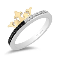 Enchanted Disney Fine Jewelry 14K Yellow Gold Over Sterling Silver with 1/6 CTTW Black and White Diamonds Cruella Ring