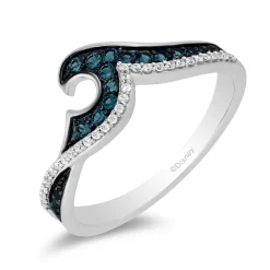 Enchanted Disney Fine Jewelry Sterling Silver with 1/4 CTTW Blue and White Diamond Moana Wave Ring