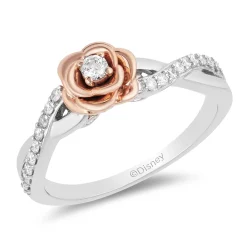 Enchanted Disney Fine Jewelry Sterling Silver and 10K Rose Gold 1/5 CTTW Belle Rose Ring