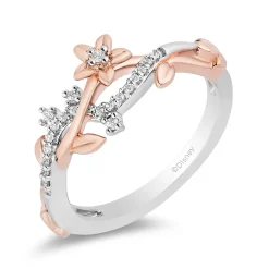 Enchanted Disney Fine Jewelry Sterling Silver and 10K Rose Gold with 1/10 CTTW Diamond Rapunzel Magical Flower Ring