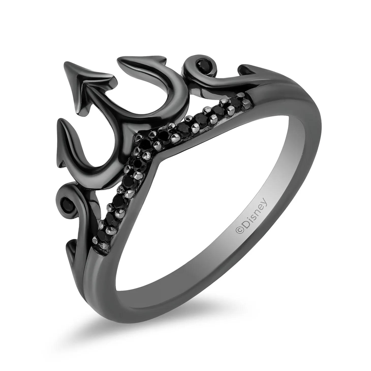 Enchanted Disney Fine Jewelry Black Rhodium over Sterling Silver with 1/10 CTTW Black Diamonds Ursula Trident Ring