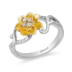 Enchanted Disney Fine Jewelry Sterling Silver and 10K Yellow Gold 1/10 CTTW Tiana Water Lily Ring