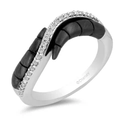 Enchanted Disney Fine Jewelry Sterling Silver with Black Rhodium 1/8 CTTW Maleficent Horn Ring