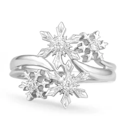 Enchanted Disney Fine Jewelry Sterling Silver with 1/10 CTTW Diamonds Elsa Snowflake Ring