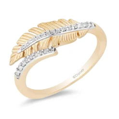 Enchanted Disney Fine Jewelry 10K Yellow Gold 1/10 CTTW Pocahontas Feather Ring