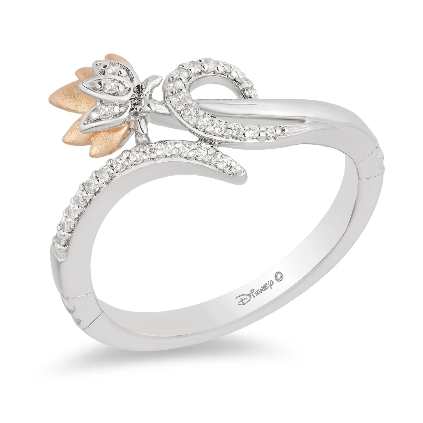 Enchanted Disney Fine Jewelry Sterling Silver and 10K Rose Gold 1/10 CTTW Jasmine Ring
