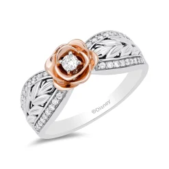 Enchanted Disney Fine Jewelry Sterling Silver and 10K Rose Gold 1/4 CTTW Belle Rose Ring