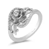 Enchanted Disney Fine Jewelry Sterling Silver with 1/5 CTTW Diamond Cinderella 70th Gardenia Flower Ring