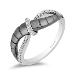 Enchanted Disney Fine Jewelry Black Rhodium over Sterling Silver with 1/6 CTTW Diamond Maleficent Horn Textured Ring