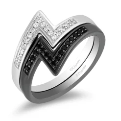 Enchanted Disney Fine Jewelry I Rock Sterling Silver and Black Rhodium 1/4 CTTW Diamond Disney Cruella Live Action Stack Rings