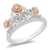 Enchanted Disney Fine Jewelry 10K Rose Gold and Sterling Silver with 1/8 CTTW Diamond Belle "Dozen Roses" Ring