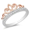 Enchanted Disney Fine Jewelry Sterling Silver and 10K Rose Gold with 1/5 CTTW Majestic Princess Tiara Ring