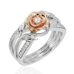 Enchanted Disney Fine Jewelry 14K White Gold and Rose Gold 1/4 CTTW Belle Fashion Ring