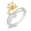 Enchanted Disney Fine Jewelry Sterling Silver and 10K Yellow Gold With 1/10 CTTW Diamond Tiana Lotus Ring