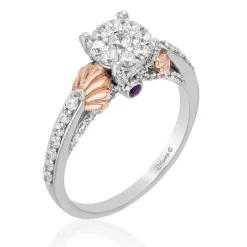 Enchanted Disney Fine Jewelry 14K White Gold and Rose Gold with 5/8 CTTW Diamond and Amethyst Ariel Shell Composite Engagement Ring