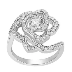 Enchanted Disney Fine Jewelry 14K White Gold 5/8 CTTW Belle Rose Ring