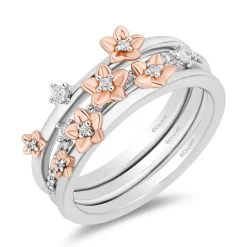 Enchanted Disney Fine Jewelry 14K Rose Gold Over Sterling Silver and 1/6 CTTW Diamonds Rapunzel Magical Flower Ring