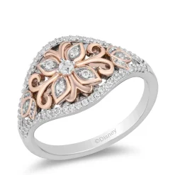 Enchanted Disney Fine Jewelry Sterling Silver and 10K Rose Gold with 1/4 CTTW Jasmine Ring