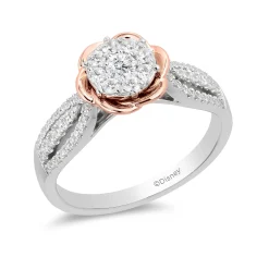 Enchanted Disney Fine Jewelry 14K Rose Gold and White Gold with 1/2 CTTW Diamond Belle Composite Engagement Ring