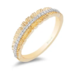 Enchanted Disney Fine Jewelry 10K Yellow Gold with 1/10 CTTW Diamond Pocahontas Feather Anniversary Band