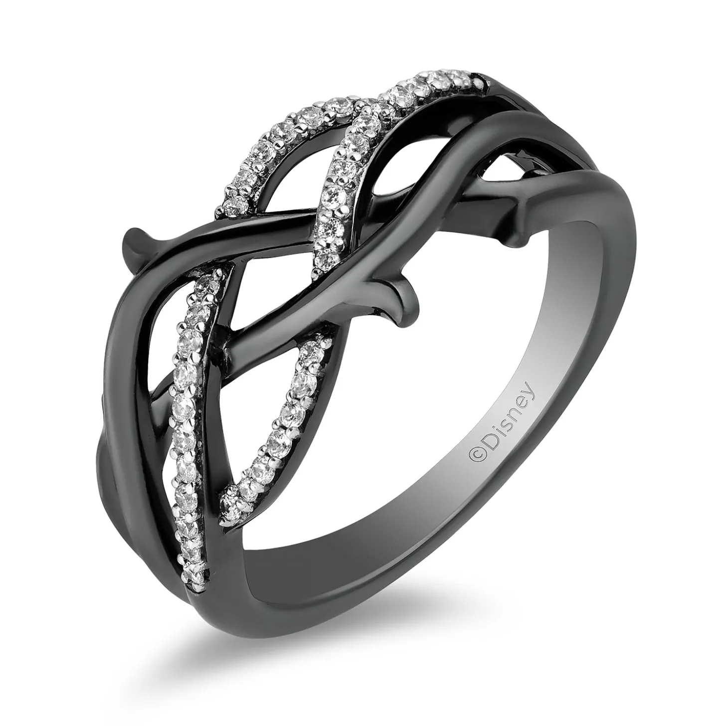 Enchanted Disney Fine Jewelry Black Rhodium over Sterling Silver with 1/6 CTTW Diamond Maleficent Ring