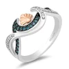 Enchanted Disney Fine Jewelry Sterling Silver and 10K Rose Gold with 1/5 CTTW White Diamonds and Blue Diamonds Ariel Seashell Ring