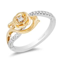 Enchanted Disney Fine Jewelry Sterling Silver and 10K Yellow Gold with 1/6 CTTW Diamonds Belle Rose Ring