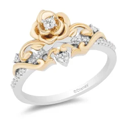 Enchanted Disney Fine Jewelry 14K Yellow Gold Over Sterling Silver with 1/6 CTTW Diamonds Belle Ring