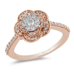 Enchanted Disney Fine Jewelry 10K Rose Gold with 1/2 CTTW Belle Rose Engagement Ring